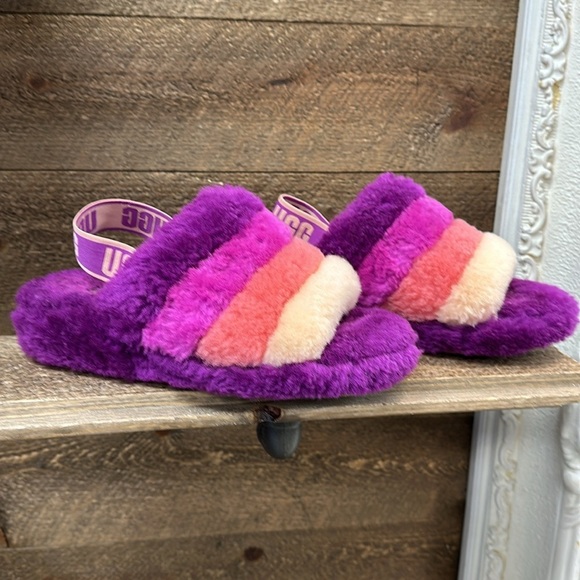 UGG FLUFF YEAH SLIDE WOOL SLIPPER SANDAL BERRLICIOUS PURPLE MULTI WOMENS… - Picture 2 of 9